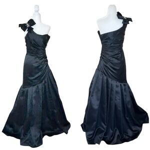 Vintage Prom Dress Maxi Ball Gown 90s Y2K One Shoulder Goth Satin Rhinestone 5/6